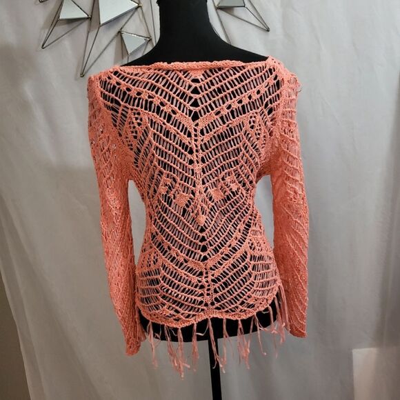 Xhilaration cover up, coral pink, crochet, trendy, beachy, summer, size M - Picture 3 of 4